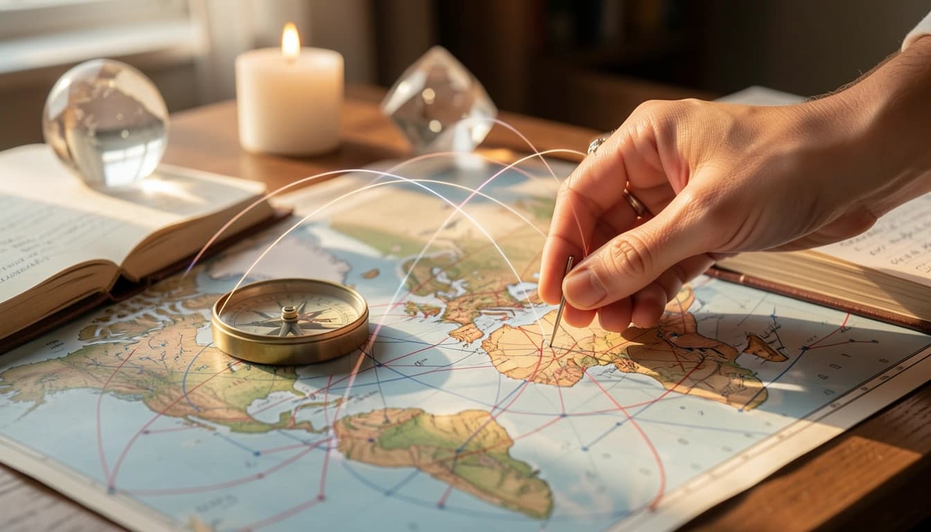Explore an interactive world map, pin destination cities, calculate planetary line proximities in km, and inspect relocated house placements.