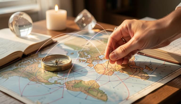 Explore an interactive world map, pin destination cities, calculate planetary line proximities in km, and inspect relocated house placements.