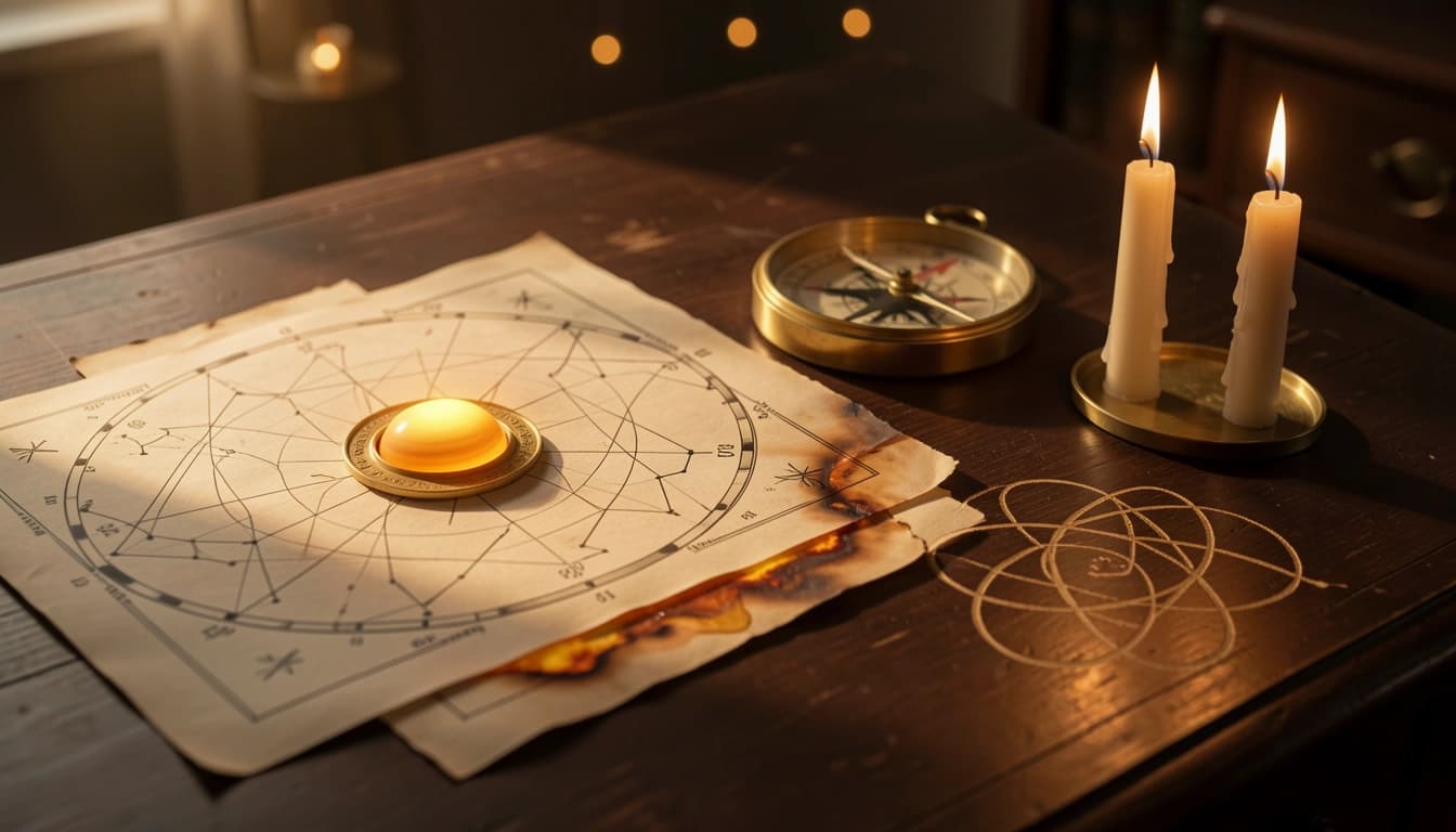 Find planets that are Cazimi or Combust in your natal chart. Free calculator reveals which planets sit in the heart of the Sun or burn too close.