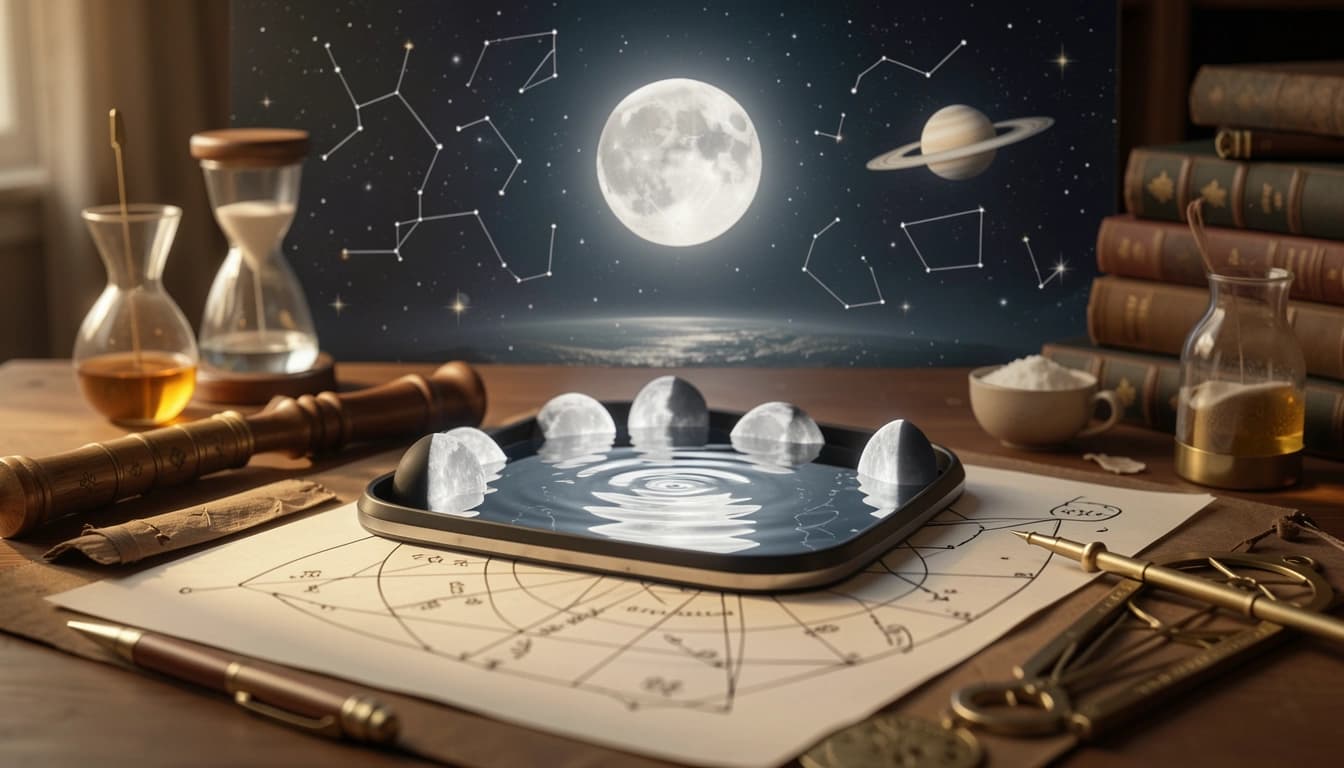 Find your natal Moon phase and the angular relationship between Moon and Sun to understand your emotional rhythm and life cycles. Free Moon Phase Calculator.