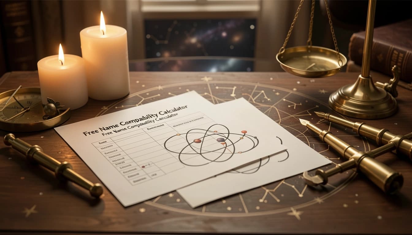 Check name-based numerology compatibility between two people. See your score, core numbers, and what your names reveal about love, work, and inner life.
