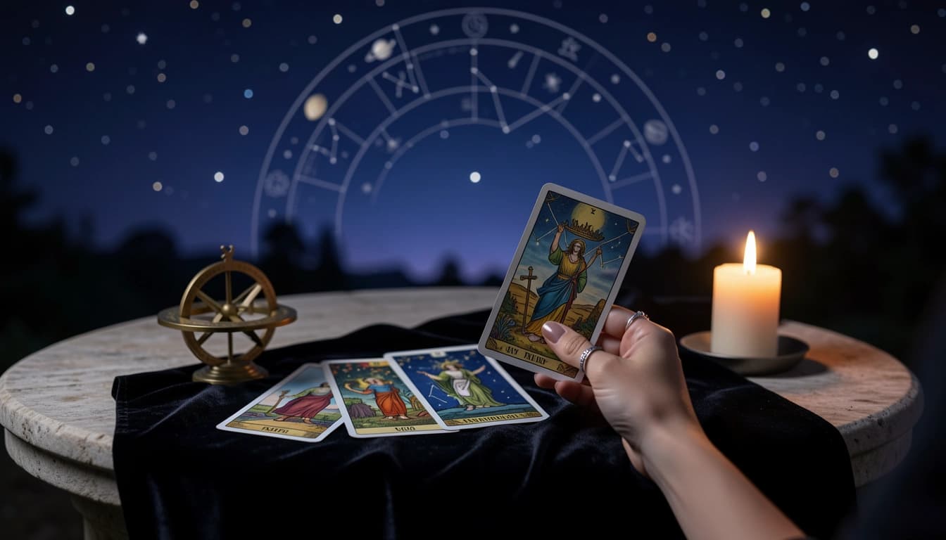 Draw past, present and future tarot cards in a classic three-card spread for guidance on your current situation. Free, instant, no sign-up required.